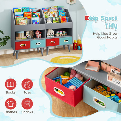 Kids Bookshelf Book Display Rack with 3-Tier Bookshelves and 2 Drawers-Grey