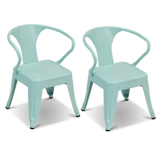 Set of 2 Steel Armchair Stackable Kids Chairs-Green