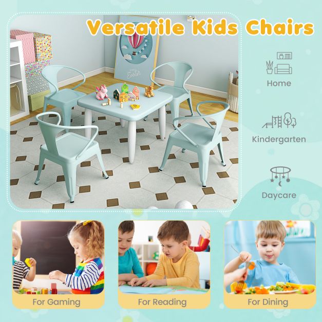 Set of 2 Steel Armchair Stackable Kids Chairs-Green