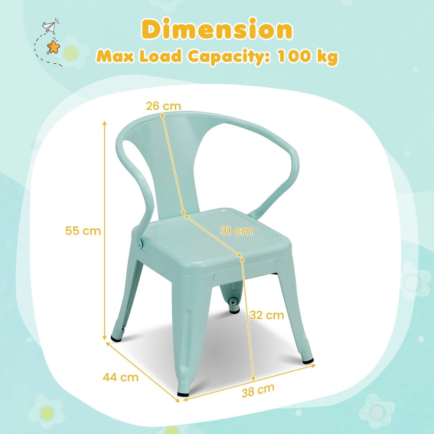 Steel Kids Chair Set of 2 with Backrest-Blue