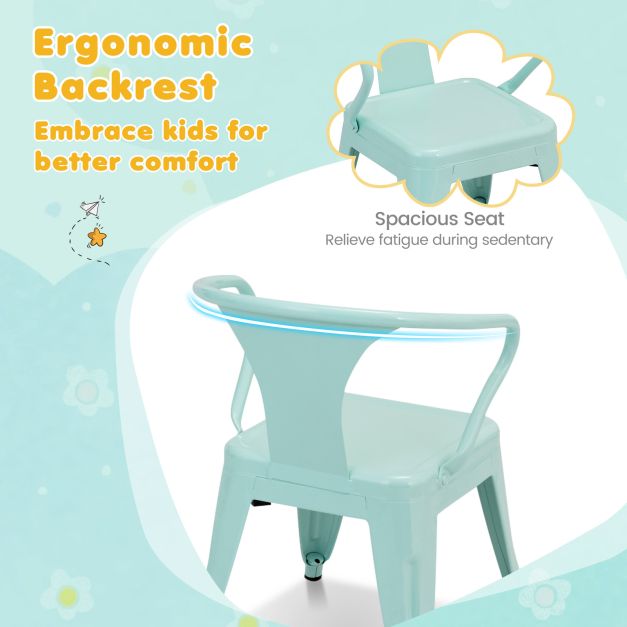 Set of 2 Steel Armchair Stackable Kids Chairs-Green
