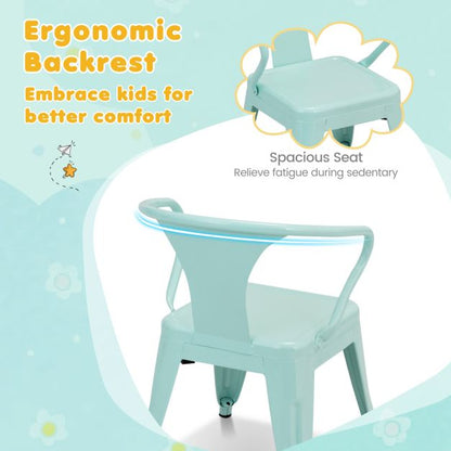 Set of 2 Steel Armchair Stackable Kids Chairs-Green