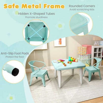 Set of 2 Steel Armchair Stackable Kids Chairs-Green