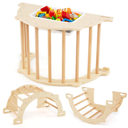 Kids Climbing Arch Sensory Table with Removable Collapsible Storage Bin and Rocker Board-S
