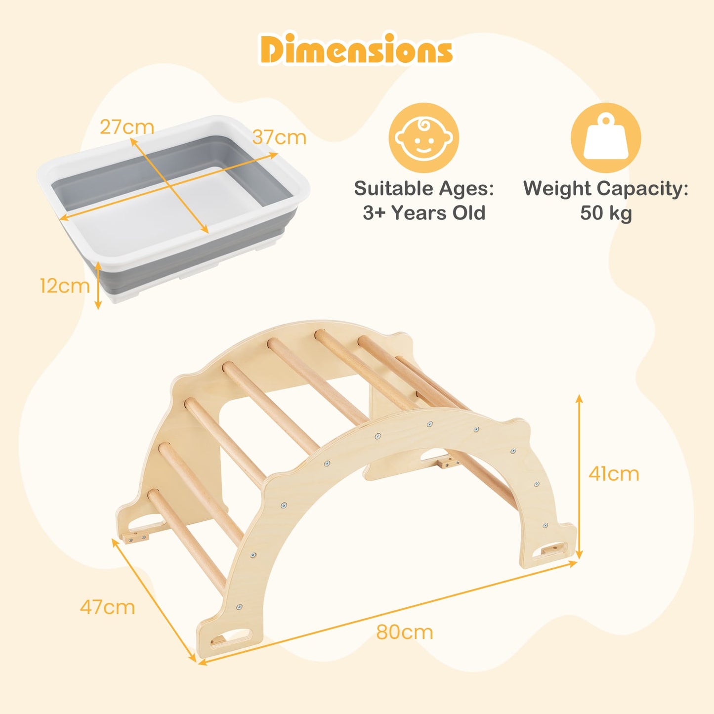 Kids Climbing Arch Sensory Table with Removable Collapsible Storage Bin and Rocker Board-S