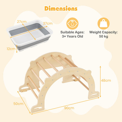 Kids Climbing Arch Sensory Table with Removable Collapsible Storage Bin and Rocker Board-M