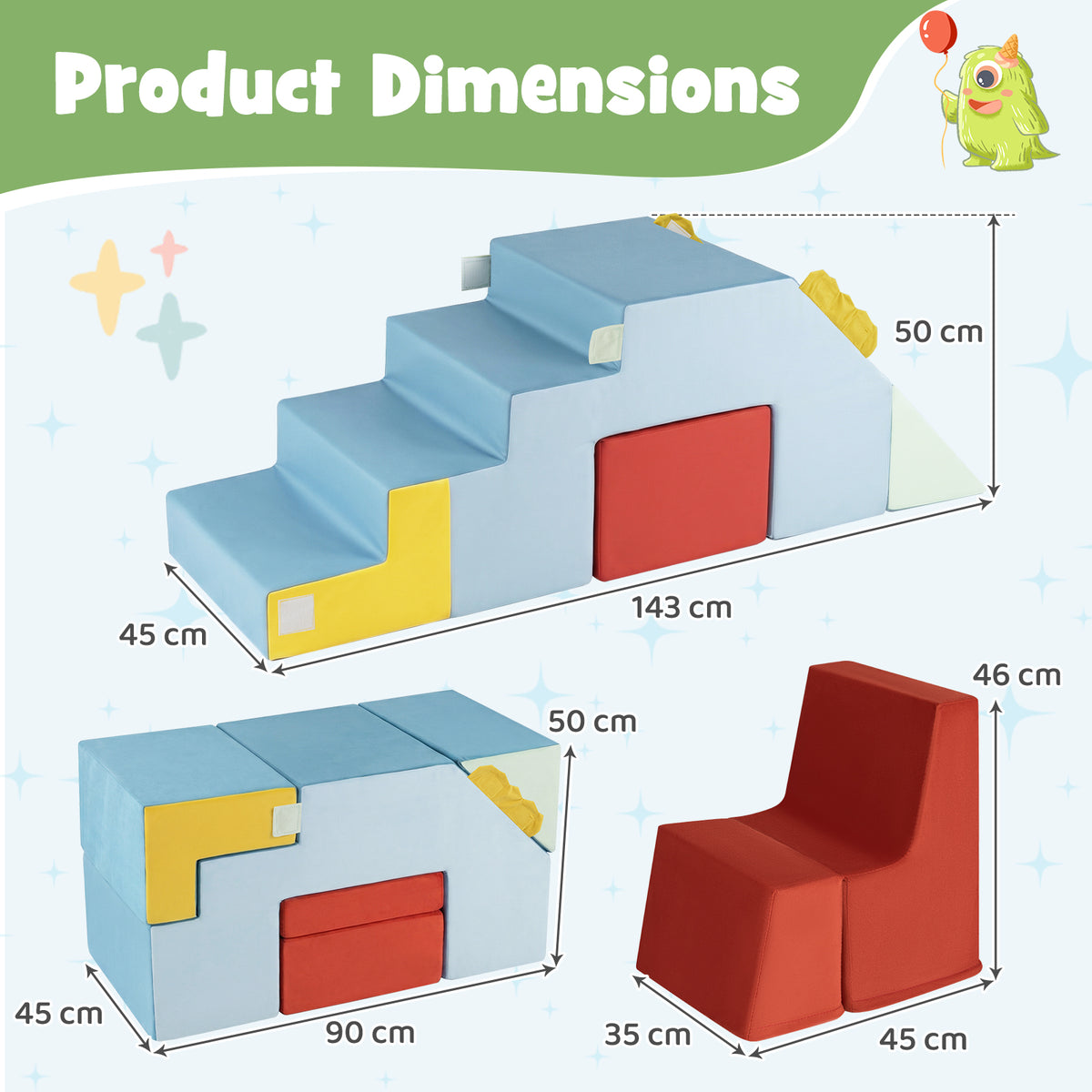 Kids Climbing Toys Toddler Climber with Slide and Stairs Soft Foam Blocks-Colourful