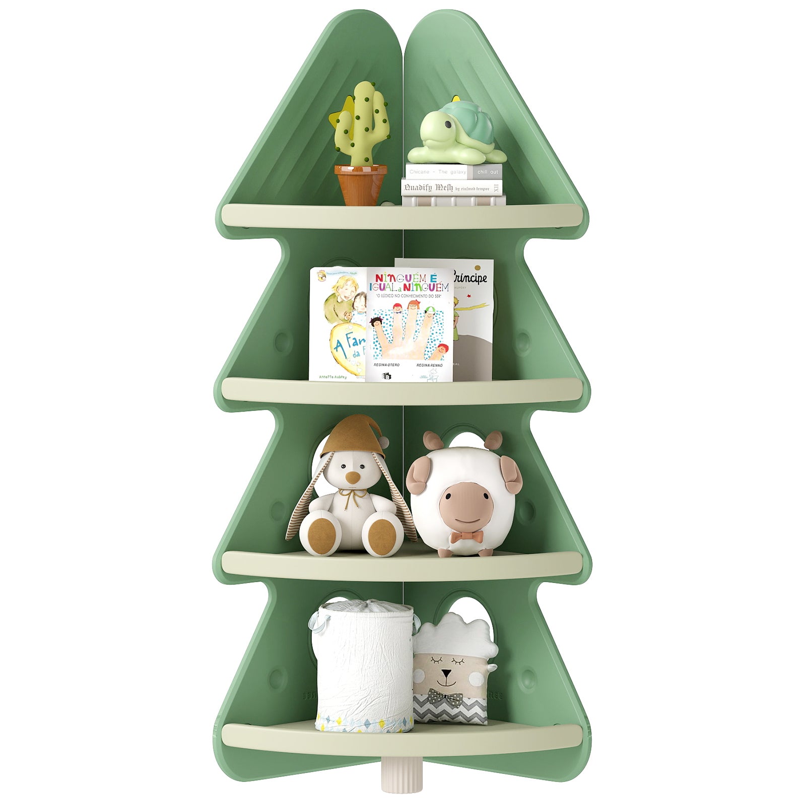 4-Tier Kids Corner Bookshelf for Kids Room and Nursery Playroom-Green