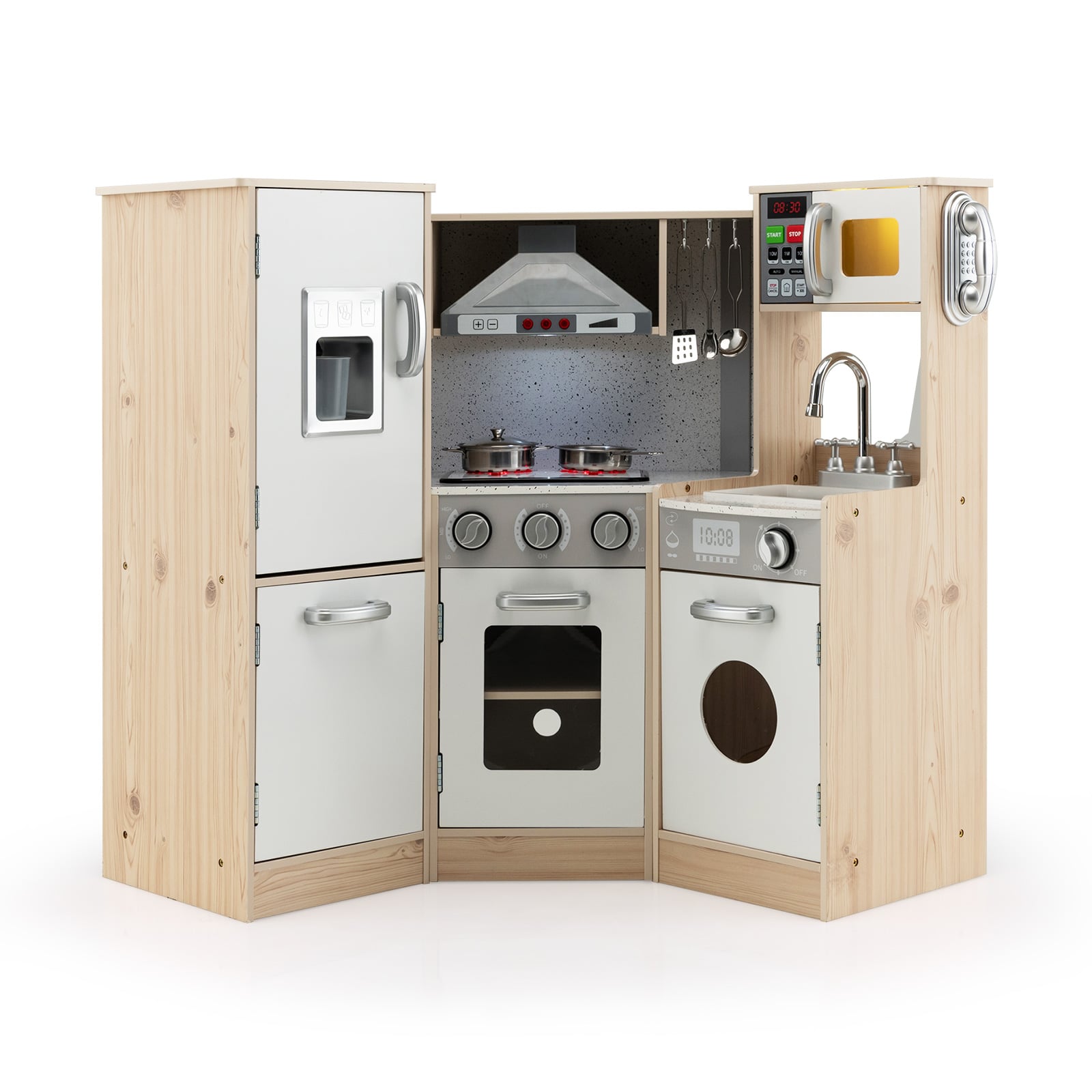 Kids Corner Wooden Kitchen Playset with Cookware Accessories