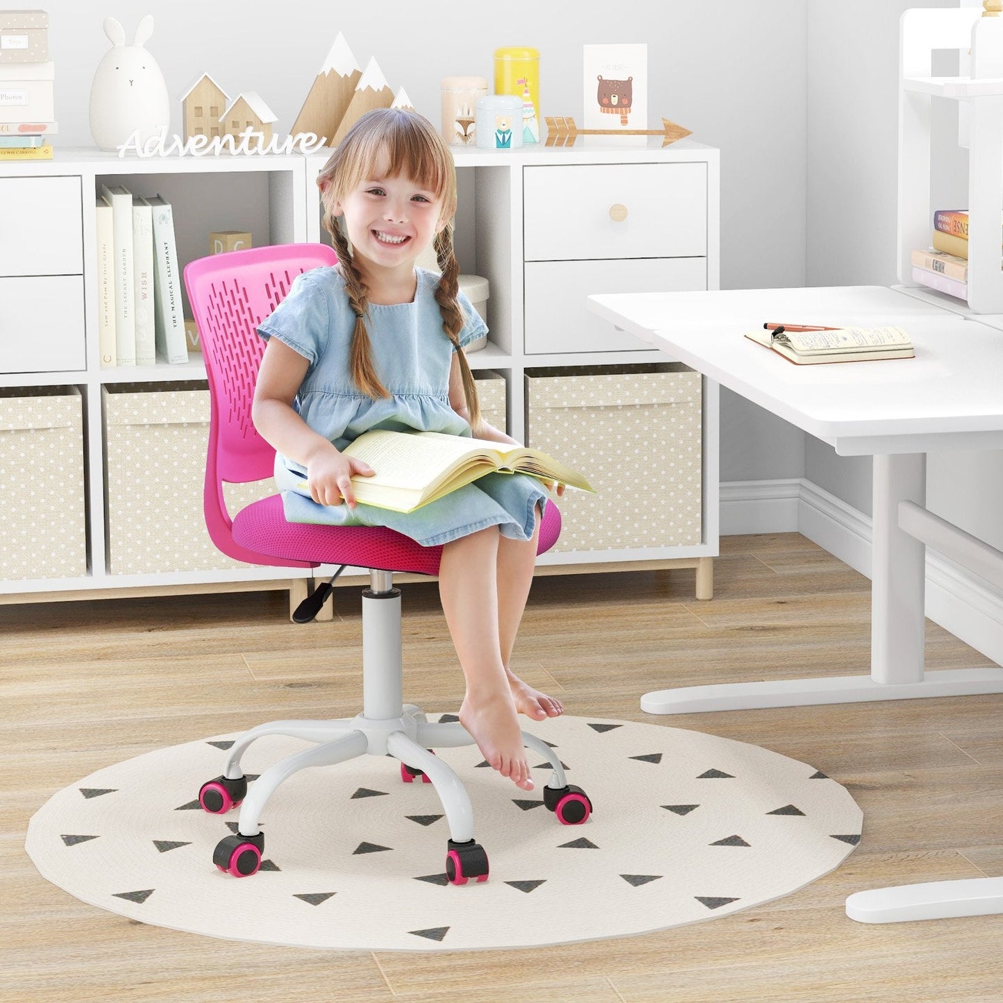 Ergonomic Children Study Chair with Adjustable Height-Rose