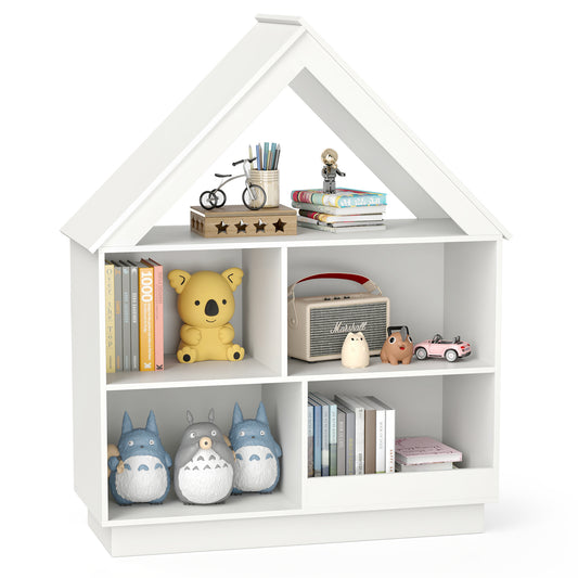 Kids Dollhouse Bookshelf with Anti-toppling Devices and 3-Tier Open Display Shelf for Toddlers-White