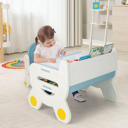 Kids Drawing Table and Chair Set with Watercolor Pens-Blue