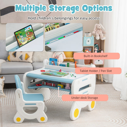 Kids Drawing Table and Chair Set with Watercolor Pens-Blue