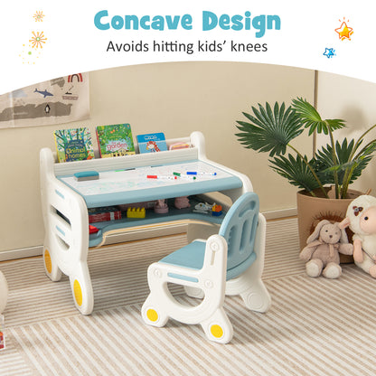 Kids Drawing Table and Chair Set with Watercolor Pens-Blue