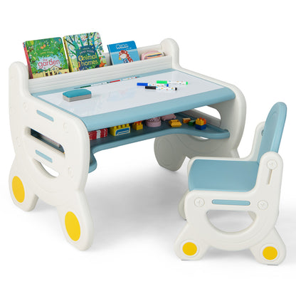 Kids Drawing Table and Chair Set with Watercolor Pens-Blue