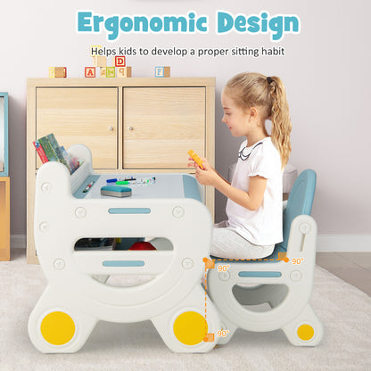 Kids Drawing Table and Chair Set with Watercolor Pens-Blue