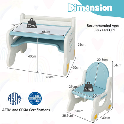 Kids Drawing Table and Chair Set with Watercolor Pens-Blue