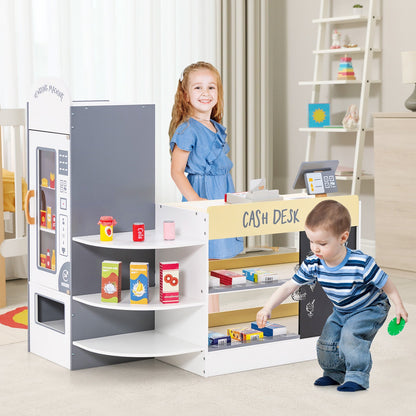 Kids Grocery Store Playset with Cash Register and Writable Chalkboard-White