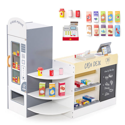 Kids Grocery Store Playset with Cash Register and Writable Chalkboard-White