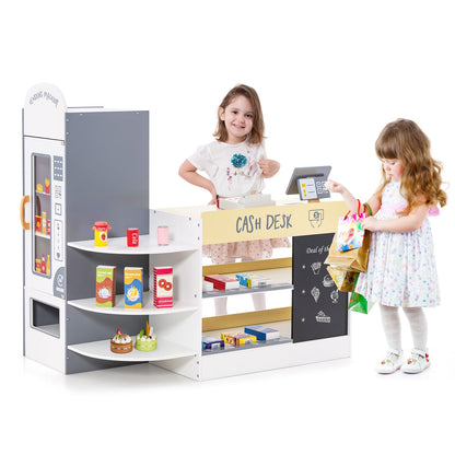 Kids Grocery Store Playset with Cash Register and Writable Chalkboard-White