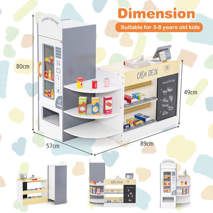 Kids Grocery Store Playset with Cash Register and Writable Chalkboard-White