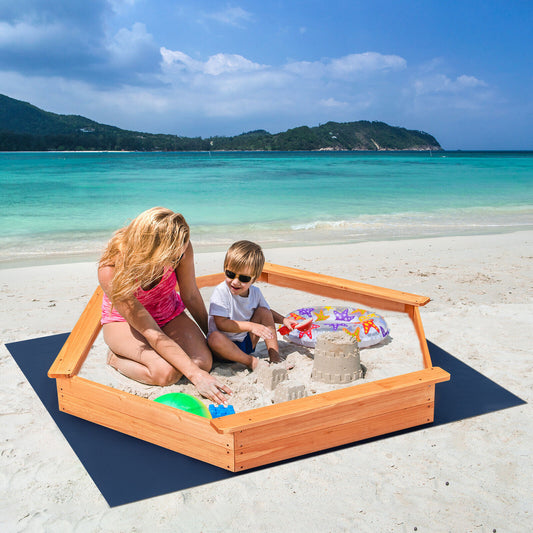 Kids Wooden Sandbox with Oxford Cover and Seat