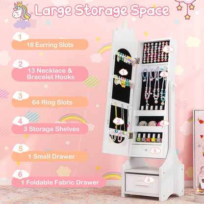 Kids Jewelry Armoire Cabinet Full Length Mirror with Tilt Angles-White