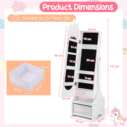 Kids Jewelry Armoire Cabinet Full Length Mirror with Tilt Angles-White