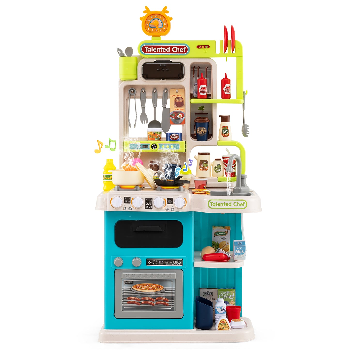 Kids Kitchen Playset Pretend Play Kitchen with Realistic Sounds and Lights-Blue