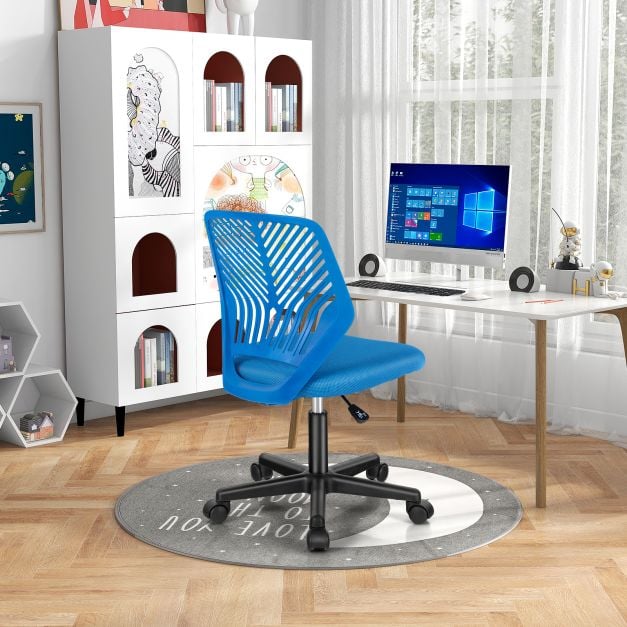 Height-adjustable Kids Mesh Ergonomic Desk Chair with Universal Casters-Blue