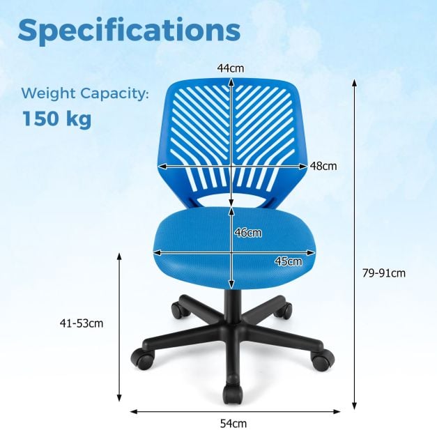 Height-adjustable Kids Mesh Ergonomic Desk Chair with Universal Casters-Blue