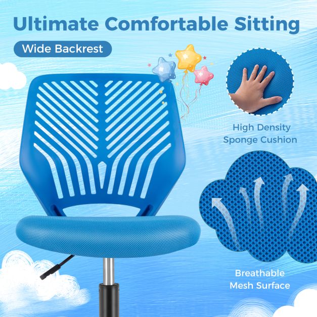 Height-adjustable Kids Mesh Ergonomic Desk Chair with Universal Casters-Blue
