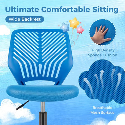Height-adjustable Kids Mesh Ergonomic Desk Chair with Universal Casters-Blue