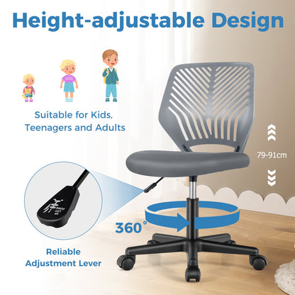 Height-adjustable Kids Mesh Ergonomic Desk Chair with Universal Casters-Grey
