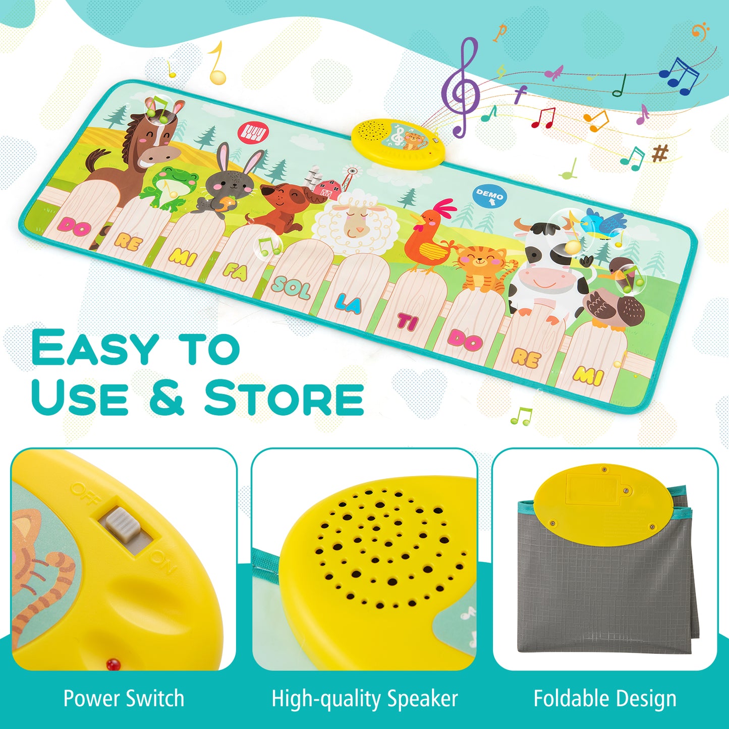 Kids Musical Animal Farm Mat with 10 Piano Keys and 10 Built-in Songs