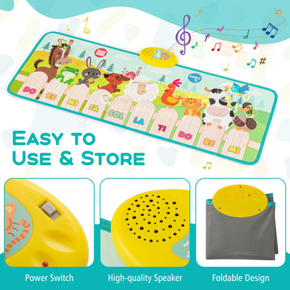 Kids Musical Animal Farm Mat with 10 Piano Keys and 10 Built-in Songs