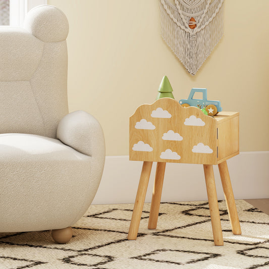 Kids Nightstand Set of 2 with Rainbow and Cloud Patterns-Natural