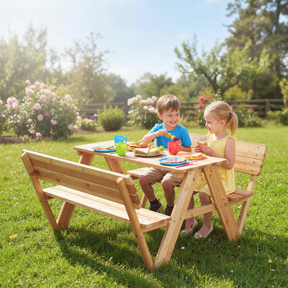 Kids Picnic Table Wooden Toddler Outdoor Activity Table and Chair Set-Natural