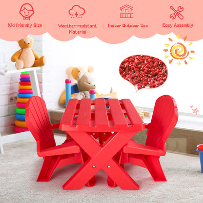Kids Plastic Table with 2 Adirondack Chairs Set-Red