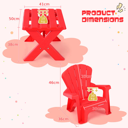 Kids Plastic Table with 2 Adirondack Chairs Set-Red