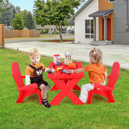 Kids Plastic Table with 2 Adirondack Chairs Set-Red
