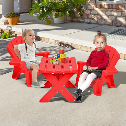 Kids Plastic Table with 2 Adirondack Chairs Set-Red