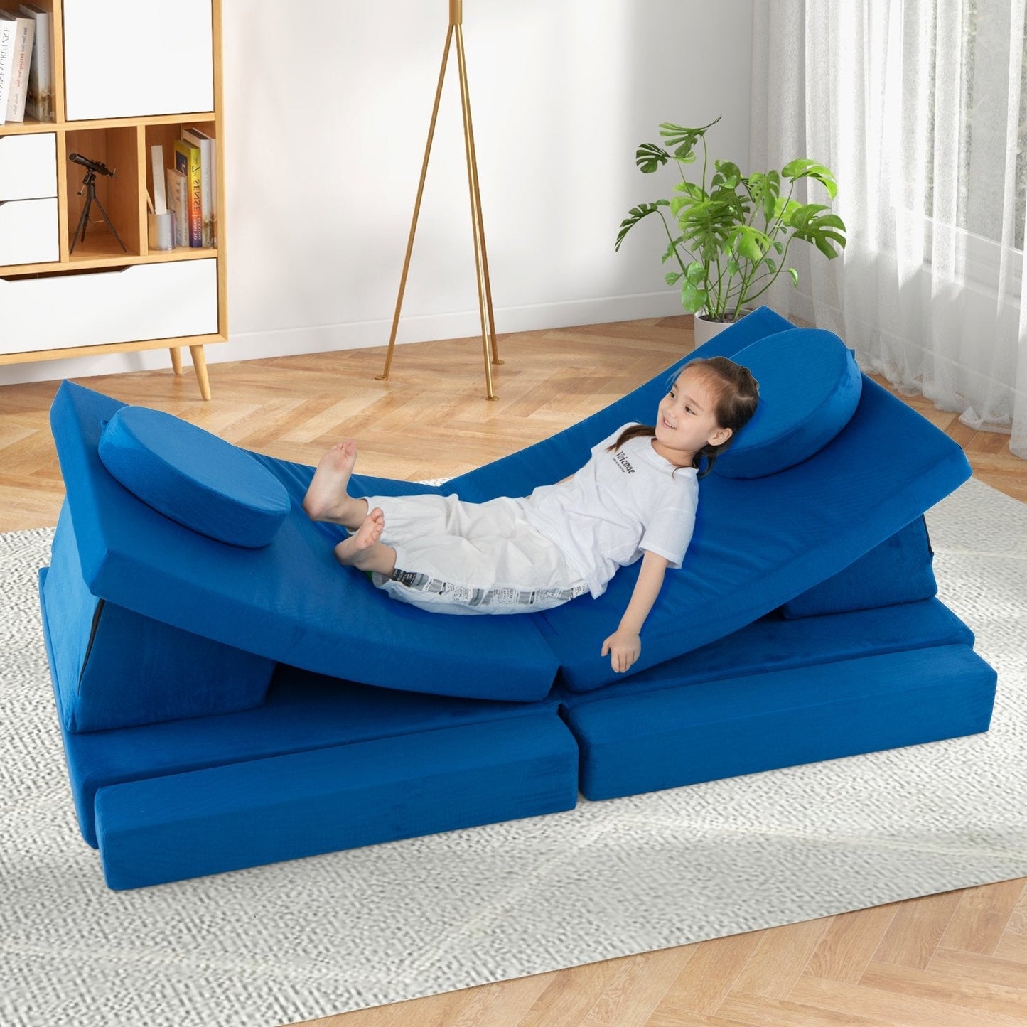 8-Piece Kids Play Couch Sofa with Portable Handle-Blue