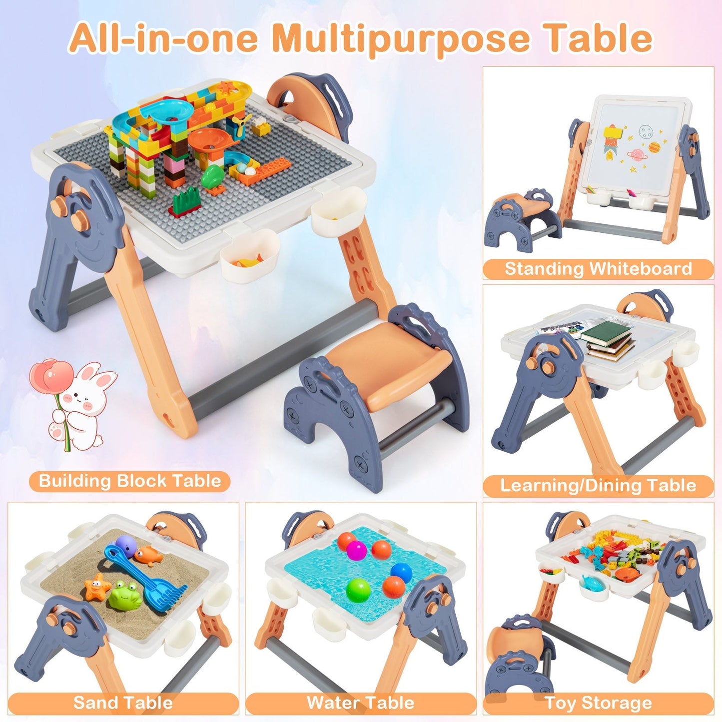 6-in-1 Multi-activity Kids Play Table and Chair Set