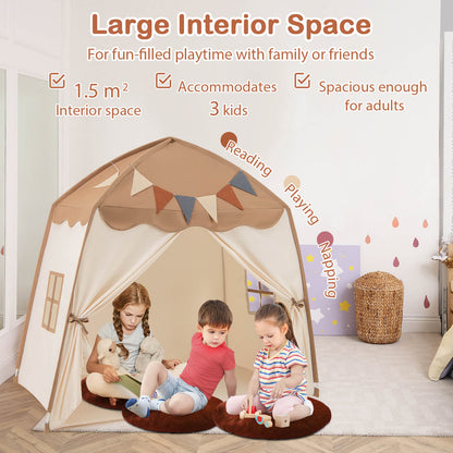 Kids Play Tent Bed Tent Extra Large with Lights for 3-12 Years Old-Coffee