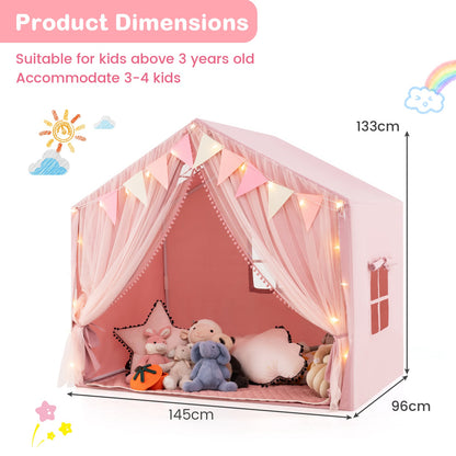 Kids Play Tent 3-4 Kids Large Play Tent House with Fabric and Screen Curtains-Pink