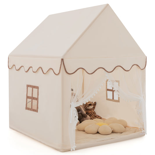 Kids Play Tent with Padded Mat Indoor Playhouse-Beige