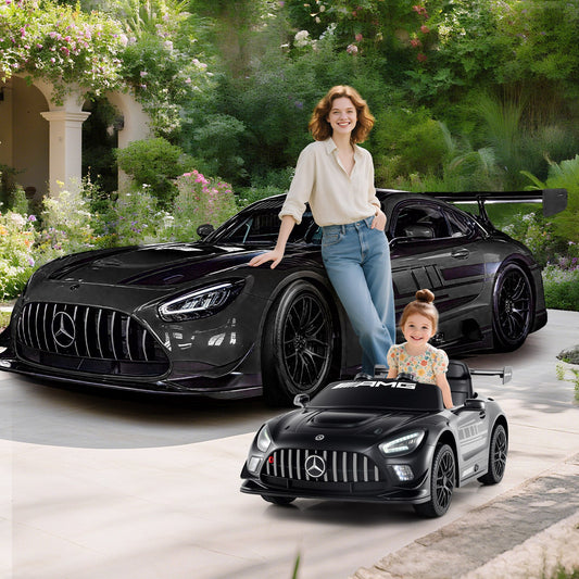 12V Kids Powered Ride on Car Benz GT3 with Spoiler and Remote Control-Black