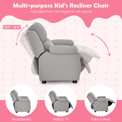 Kids Recliner Chair with Adjustable Backrest and Footrest-Light Grey