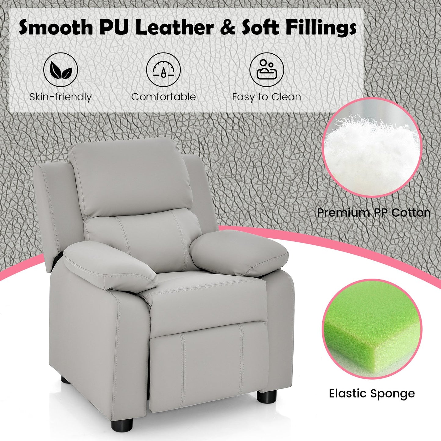 Kids Recliner Chair with Adjustable Backrest and Footrest-Light Grey